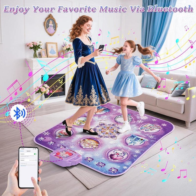 Handwell Dance Mat Toy for 3-12 Year Old Girls, Electronic Dance Pad with Wireless Bluetooth,Frozen 8-Button Music Princess Toys Play Mat for Kids with LED Light, Built-in Music, Toddlers Birthday Gift Ages 3+ - Image 4